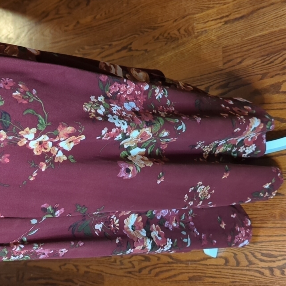 Burgundy Dress Hi low v neck knit wrap side tie Fairycore floral Feminine sz S - Picture 5 of 10